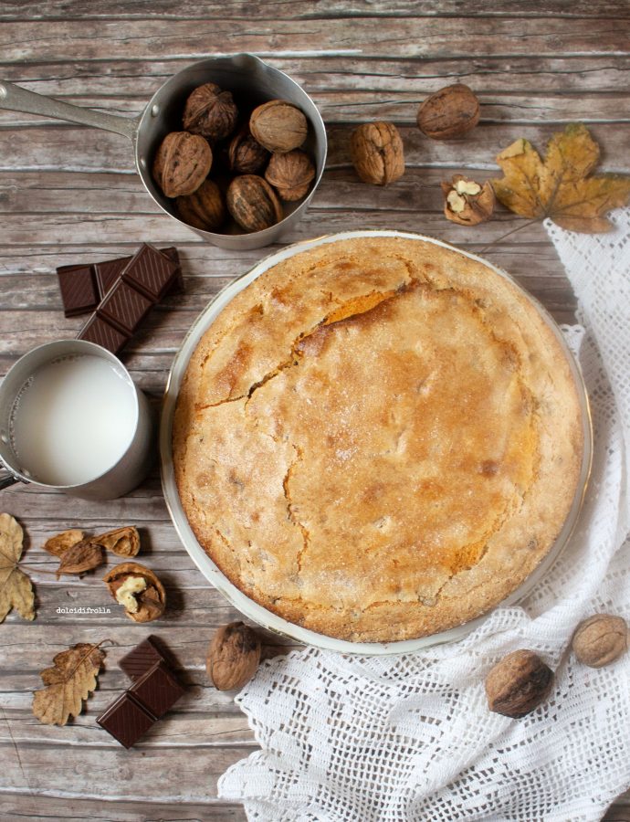 TORTA AL LATTE DI MANDORLE CON NOCI E CIOCCOLATO